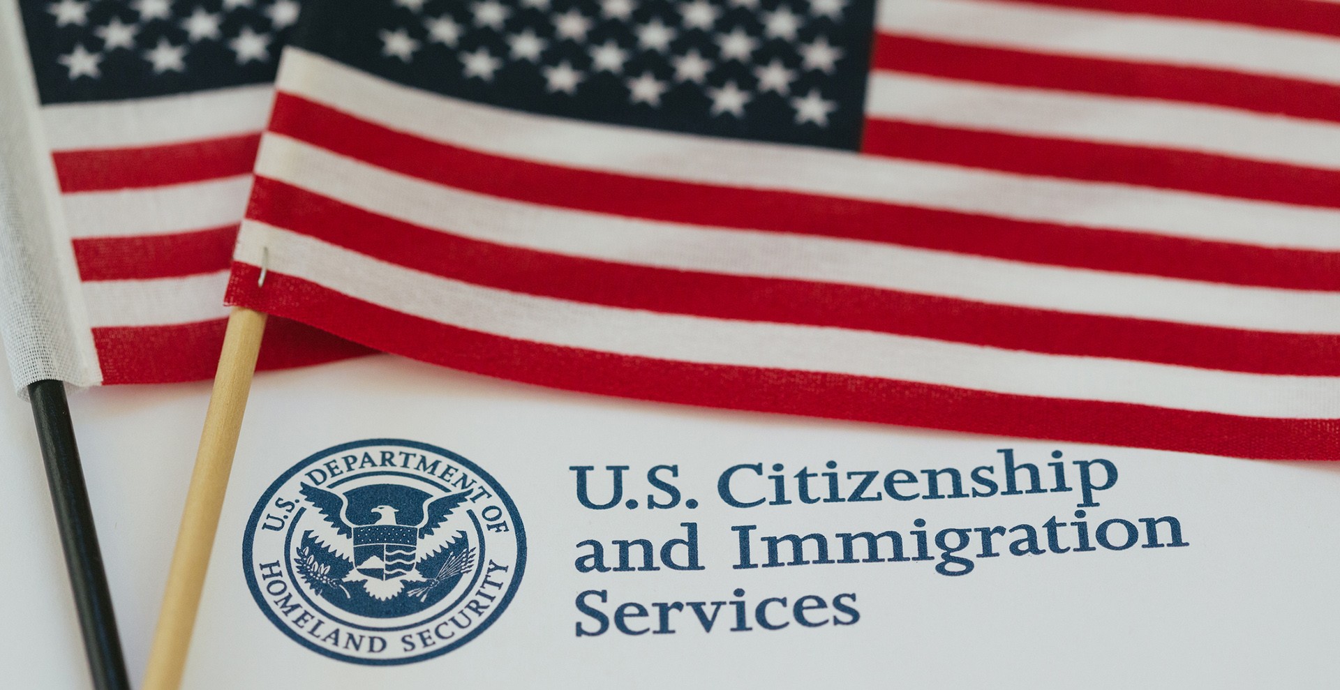  USCIS document with two small American flags and the Department of Homeland Security logo.